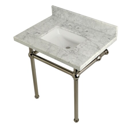 Kingston Brass 30" x 22" Carrara Marble Vanity Top with Brass Console Legs, Carrara Marble/Polished Nickel KVPB3030MBSQ6
